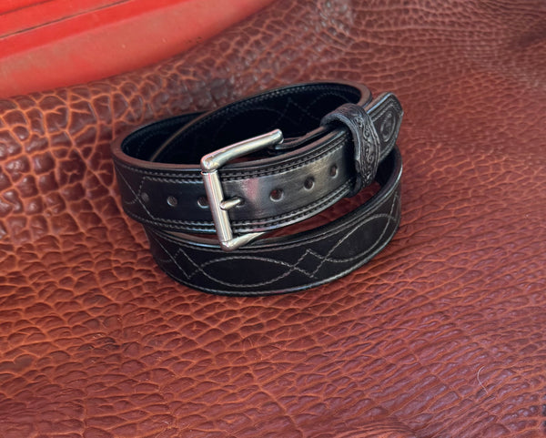 IN-STOCK 1.5" Double Thick Carry Belt Size 39 Fancy Stitch Black