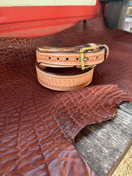 IN-STOCK 1.5" Double Thick Ranger Carry Belt Size 37” 1” billet Basket Weave Natural