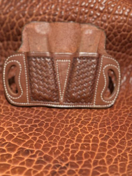 IN-STOCK Double High Ride Mag Holder for 1911 Single Stack Basketweave Saddle Brown for 1.5” Belt