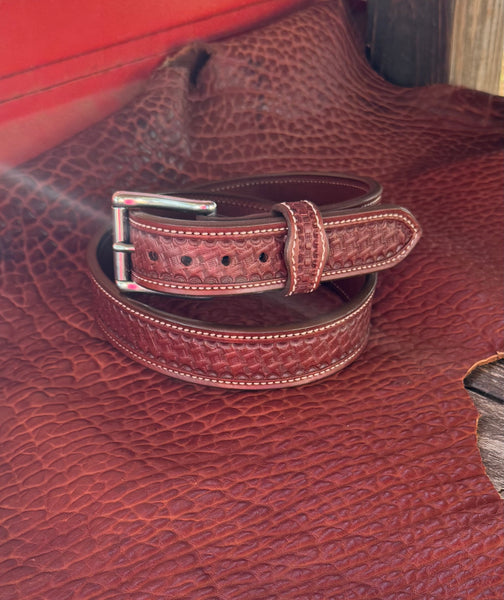 IN-STOCK 1.5" Double Thick Carry Belt Size 38 Basket Weave Saddle Brown