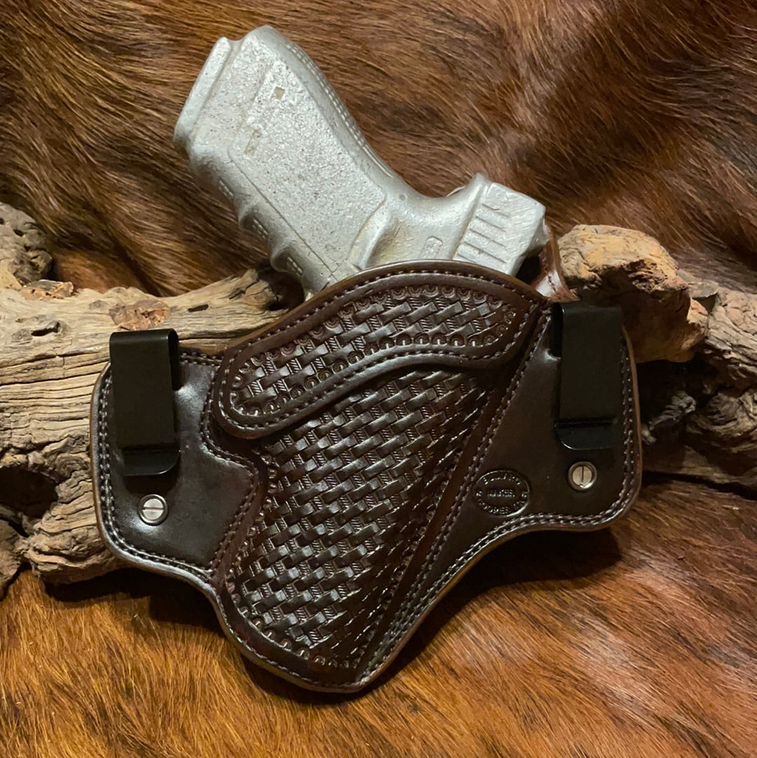 Leather factory Holster Fits Glock 17,19,21,23,26,27,29,30,42,43 | Gen 1-2-3-4-5 | Handmade | OWB Holster | Premium Leather | Basket Weave